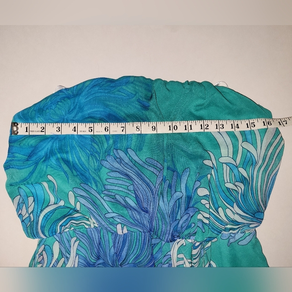 Bisou Bisou Strapless Blue and Teal Big Floral Print High Side Slit Maxi Dress - Picture 8 of 11